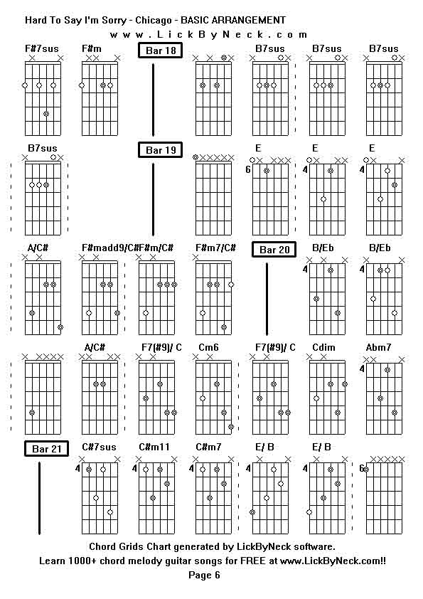 Chord Grids Chart of chord melody fingerstyle guitar song-Hard To Say I'm Sorry - Chicago - BASIC ARRANGEMENT,generated by LickByNeck software.